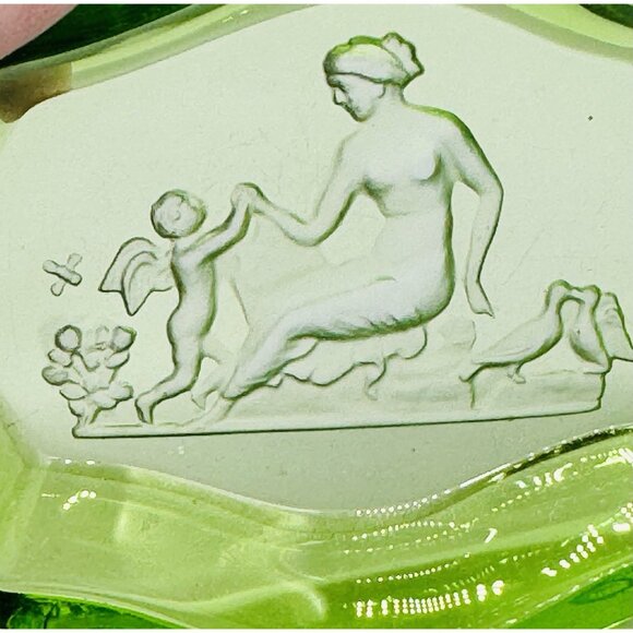 Heinrich Hoffman Woman Birds Cupid Green Salt Cellar Czech Mark 4x3 inch - Picture 2 of 5